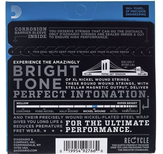 Daddario EXL1207 Elektro Tel Set Super Light 009 7 Telli