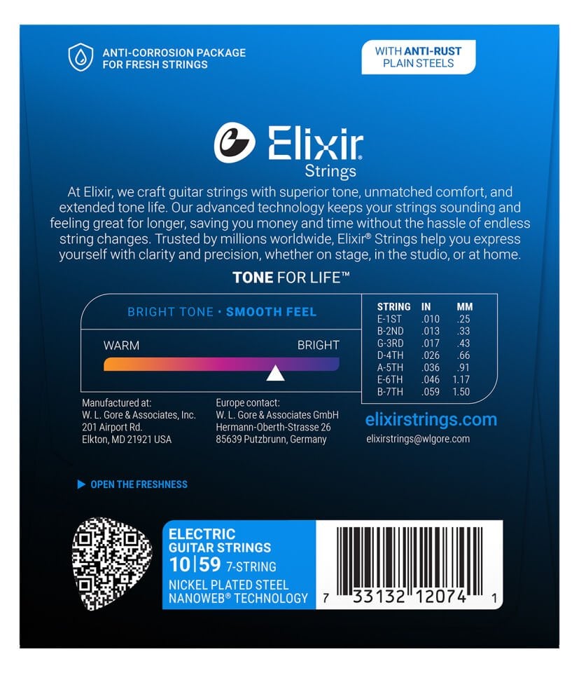 Elixir 12074 Nanoweb Light/Heavy 7 Telli Elektro Gitar Teli (10-59)