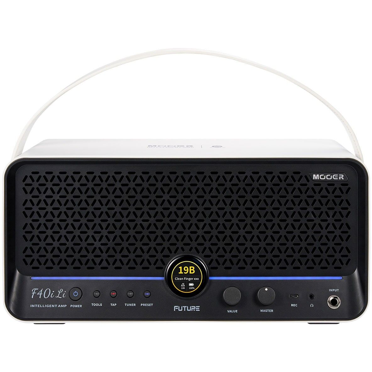 Mooer F40iLI/SWH Şarjlı 40W Stereo Akıllı Gitar Amfisi Snowfall White