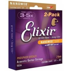 Elixir 11-52 Fosfor Bronz Akustik Gitar 2li Set (16534)