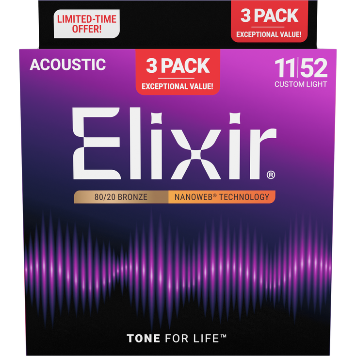 Elixir 011-052 Bronz Akustik Gitar Teli Ekonomik 3'lü Set (16564)