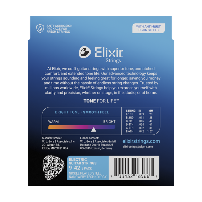 Elixir 009-042 Nanoweb Elektro Gitar Teli Ekonomik 3'lü Set (16566)