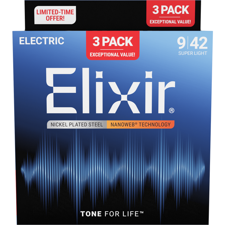 Elixir 009-042 Nanoweb Elektro Gitar Teli Ekonomik 3'lü Set (16566)