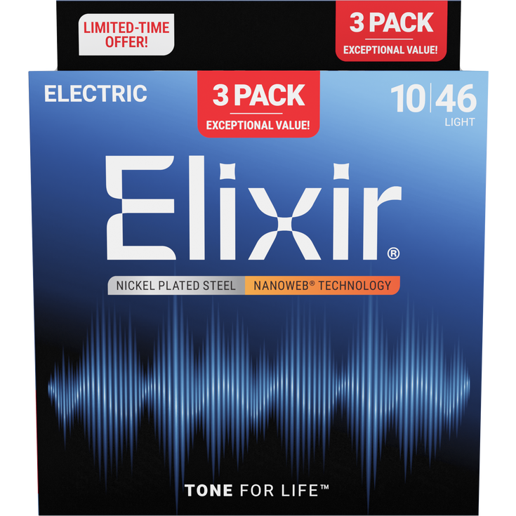 Elixir 010-046 Nanoweb Elektro Gitar Teli Ekonomik 3'lü Set (16567)