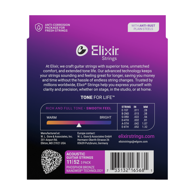 Elixir 011-052 Fosfor Bronz Akustik Gitar Teli Ekonomik 3'lü Set (16568)