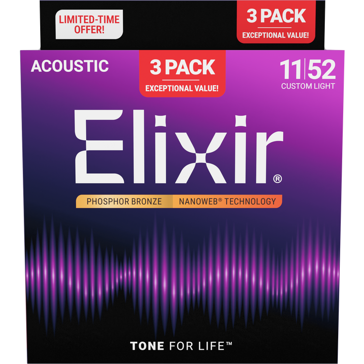 Elixir 011-052 Fosfor Bronz Akustik Gitar Teli Ekonomik 3'lü Set (16568)