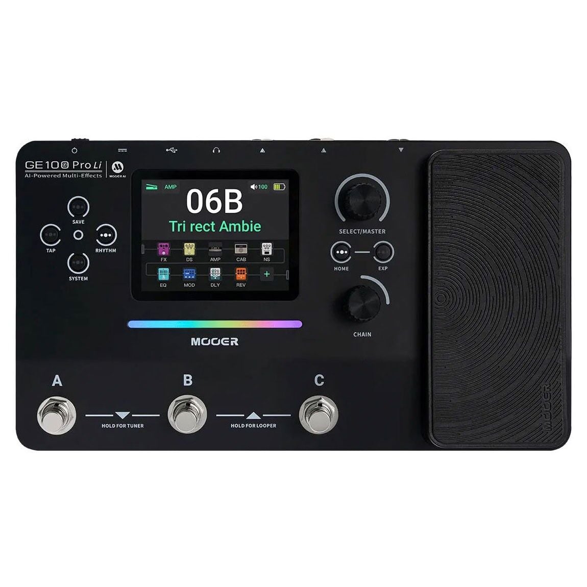 Mooer GE100PRO Li Şarjlı Gitar Efekt Prosesörü (AI ve MNRS/NAM Desteği)