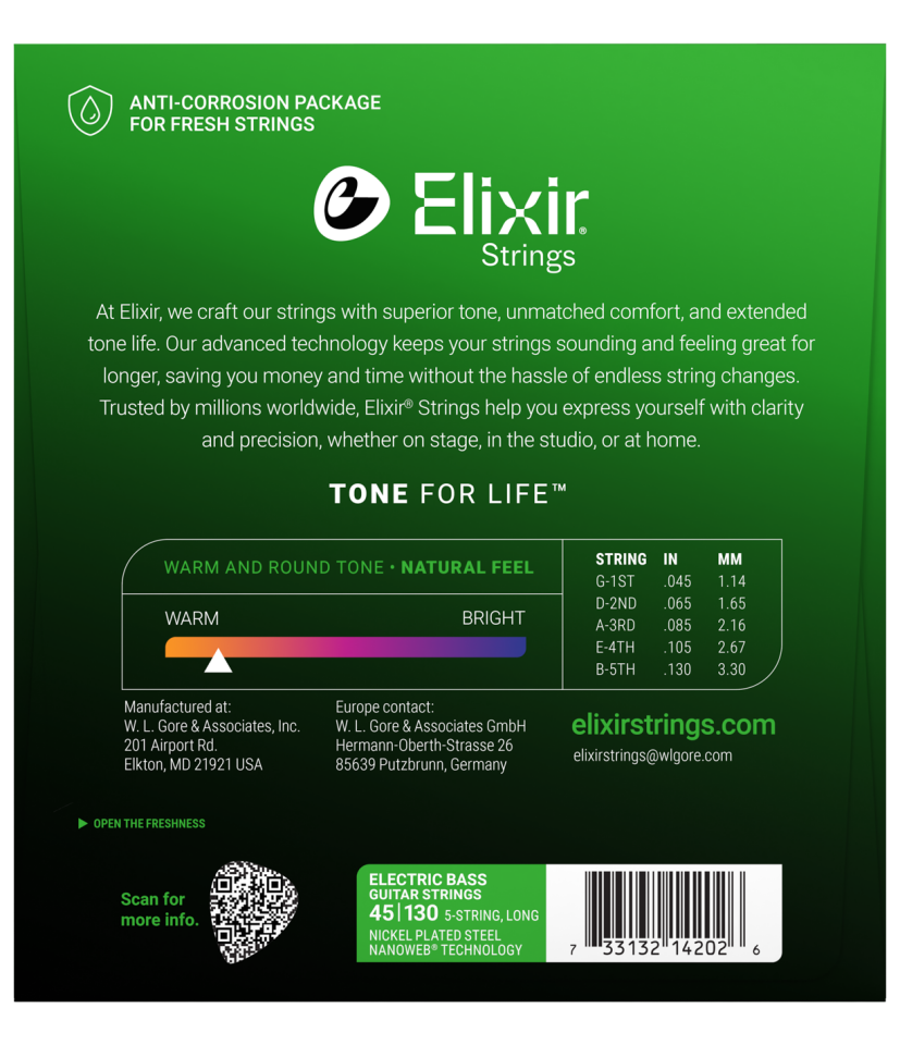 Elixir 045-130 Nanoweb 5 Telli Bas Gitar Tel Seti (14202)