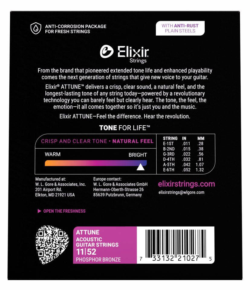 Elixir 11-52 Attune Fosfor Bronz Akustik Gitar Teli